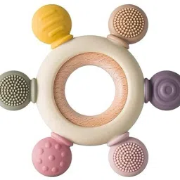 Wooden Baby Teether Toy with Silicone Chew Tips Soother-14