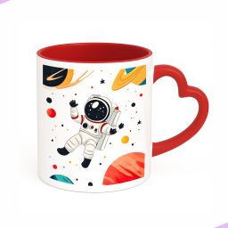 Astronaut planets design, gift for kids, space, science lover (Red Heart Handle) Ceramic Coffee Mug-image-82