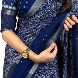 necwa Women's Dola Silk Pure Soft Kalmkari Print Saree With Sequence Work Border With Attach Unstitch Blouse Piece. image 1
