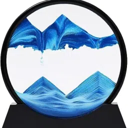 Moving Sand Art Picture Decor 3D Deep Sea Sandscape, Round Glass Frame Display Decorative Showpiece - 5 cm-48