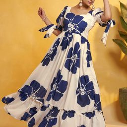 moda rapido Women Fit and Flare Dark Blue Maxi/Full Length Dress-picture-46