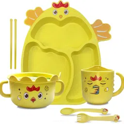 Bamboo Children Dinnerware Set - Chicken Design Bamboo Fibre Feeding Set for Kids Dinner Set-image-6