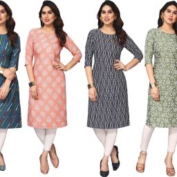 Pack of 4 Women Printed Crepe Straight Kurta-image-36