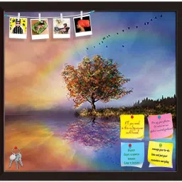 Landscape With A Flowered Tree Notice Pin Board Dark Brown Frame 21.4x20inch Cork Bulletin Board-image-2
