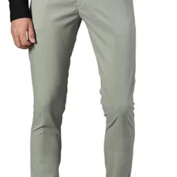 Men Slim Fit, Straight Fit Light Green Cotton Silk Trousers-image-5