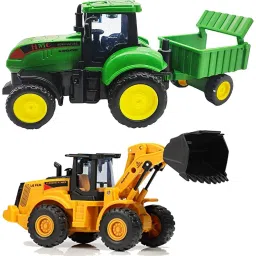 Pull Back Vehicles Farm Tractor Truck with Trolley & Big Size jcb toys-image-17