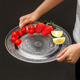 Pack of 6 Glass 7 Inch Glass Dinner Plate Serving Round Clear Plate for Pasta Salad Dinner Set-image-5
