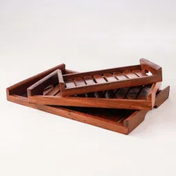CartaDen Natural Wooden Serving Trays Modern Style with Cutout Handle Set of 3 Tray Serving Set-27