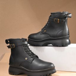 El Paso Women Black Faux Leather Casual Lace Up Boots Boots For Women-image-85