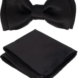 Men's Black Bow Tie & Pocket Square Self Bow-picture-14