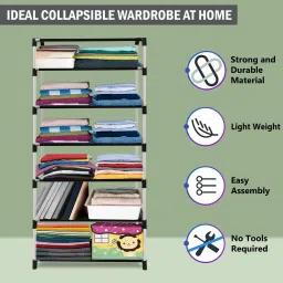 zenvexyo 6 Shelf Foldable Collapsible Wardrobe Storage Organizer Almirah Cloth Rack PP Collapsible Wardrobe image 2