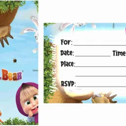 Masha Bear Theme Invitations Cards with Envelopes for Birthday Party Kids Birthday Party Invitations for Boys and Girls Pack of 10 Invitation Card-12