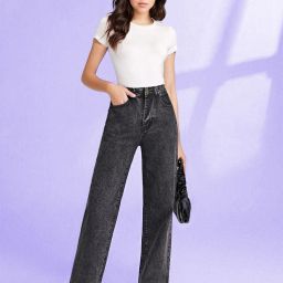 Women Straight Fit High Rise Grey Jeans-image-22