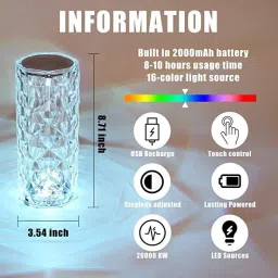 nulomi Rose Shadow Crystal Table Lamp, 16 Color Changing Night Light with USB Table Lamp image 3