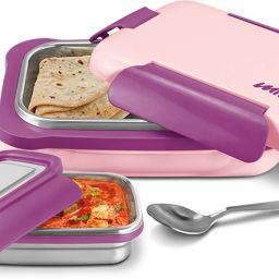 More Meal Large Tiffin,770 ml, with Container, 175 ml and Spoon, Pink 1 Containers Lunch Box-image-32