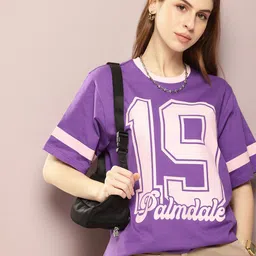 dillinger Women Printed Round Neck Pure Cotton Purple T-Shirt-picture-34