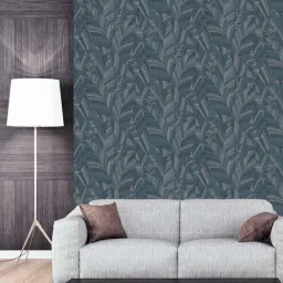 fedora wallpapers Blue Vinyl & Paper Ramsey Leaves Wallpaper-picture-14