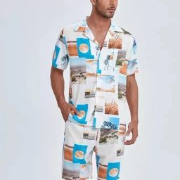 Men Night Suit Set Light Blue Printed-image-124