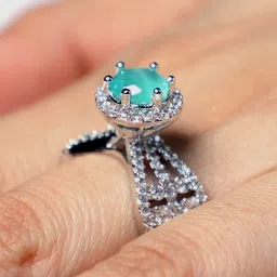 Solitaire American Diamond Adjustable Ring for Women, Girls (Turquoise) Sterling Silver Cubic Zirconia Silver Plated Ring-image-37