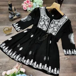 Women Ethnic Dress Black Above Knee/Mid Thigh Length Dress-image-24