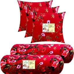 Combo Set Of 3 Cushion And 2 Microfibre Floral Bolster Pack of 5-image-106