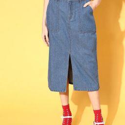 Women Solid Pencil Blue Skirt-image-50