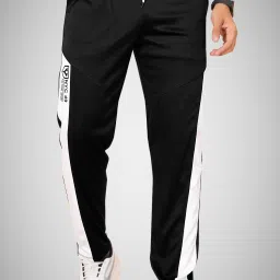 Men Colorblock Black Track Pants-image-16