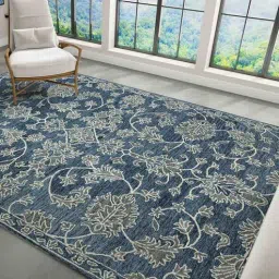 saraswati global Blue Floral Wool 8 ft x 10 ft Hand Tufted Carpet-picture-15