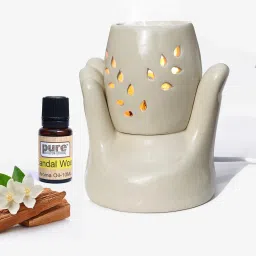 Pure Source (India) Ceramic Hand Shape Electric Diffuser Light Lamp (5.5 Inch) (10ml Sandalwood) Home, Office, Living Room, Gifting Purpose Diffuser-33