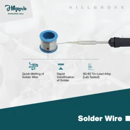hillgrove 10In1 Basic Complete 30W Soldering Iron Kit with 5 Meter Solder Wire, Cutter, Stand, Flux, Bit, Tape, Tester, Tweezer, Wick 30 W Simple image 3