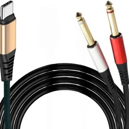 1.5 Meter Audio Cable USB C to 1/4-inch Cable, USB C to Dual TS Mono Cable Double Angled XLR Patch Cable-picture-25