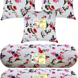 Combo Set Of 3 Cushion And 2 Microfibre Floral Bolster Pack of 5-image-54