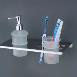 Glass Toothbrush Holder with Smokey Liquid Soap Dispenser | Tumbler Holder Silver Towel Holder-image-37
