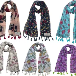 Printed Chiffon Women Multicolor Stole, Fancy Scarf-image-83