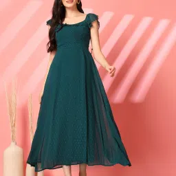 Women Fit and Flare Green Maxi/Full Length Dress-image-50