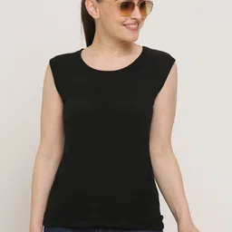 ddaspration Women Printed Round Neck Cotton Blend Black T-Shirt-picture-7