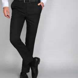 Men Slim Fit Black Polyester Trousers-image-83