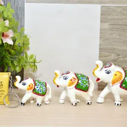 Beautiful Handmade Elephant Showpiece Figurine Set of 3 for Living Room Gift Decorative Showpiece - 7 cm-28