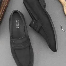 HERE&NOW Charcoal Textured penny formal shoes Party Wear For Men-image-36