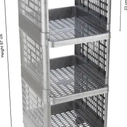 flyup Rectangular 4 Layer Multipurpose Shelf Stand Basket Rack Trolley Plastic Kitchen Trolley image 2