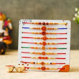 xvision Designer Set of 10-Thread Rakhi Combo for Raksha Bandhan-Rakhis for Brother- Mauli Thread Rakhi Set image 2