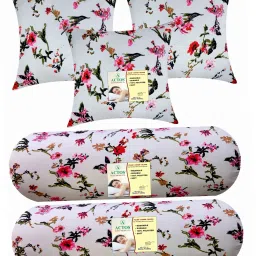 Combo Set Of 3 Cushion And 2 Microfibre Floral Bolster Pack of 5-image-111
