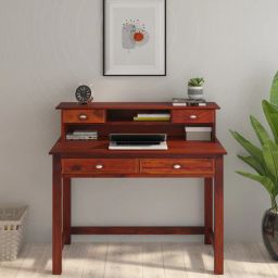 woodsworth from pepperfry Polson Sheesham Wood Writing Table In Scratch Resistant Honey Oak Finish-picture-17