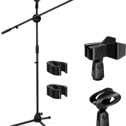 Microphone Stand Boom Mic Stand with 2 Mic Clip Holders Condenser Mike Stand for Karaoke Singing, Speech, Wedding, Stage and Studio Recording-11