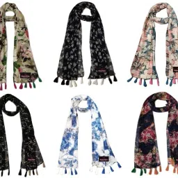 Floral Print Chiffon Women Multicolor Scarf, Stole, Fancy Scarf-image-79