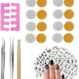 Silver Golden Glitters Powder Sparkling Toe Finger Separator Different Patterns Sticker Sheets 9 pcs , Nail art Plucker Tweezer-20