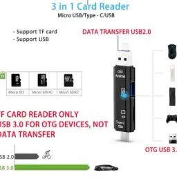 TECHGEAR USB Type C, 5 in 1 Type C/USB/Micro USB SD TF Memory Card Reader OTG Adapter Card Reader image 5
