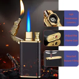 ™Croc Torch Lighter, Cool Dual Jet Flame Butane Lighter, Refillable Butane Double Fire Lighter Metal Blue Flame Crocodile Dragon Pocket Lighter-26