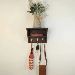 symplify Estelle Wooden Wall Shelves Organiser with Key Holders-picture-9