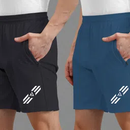 avolt Pack of 2 Solid Men Dark Grey, Light Blue Sports Shorts-picture-16